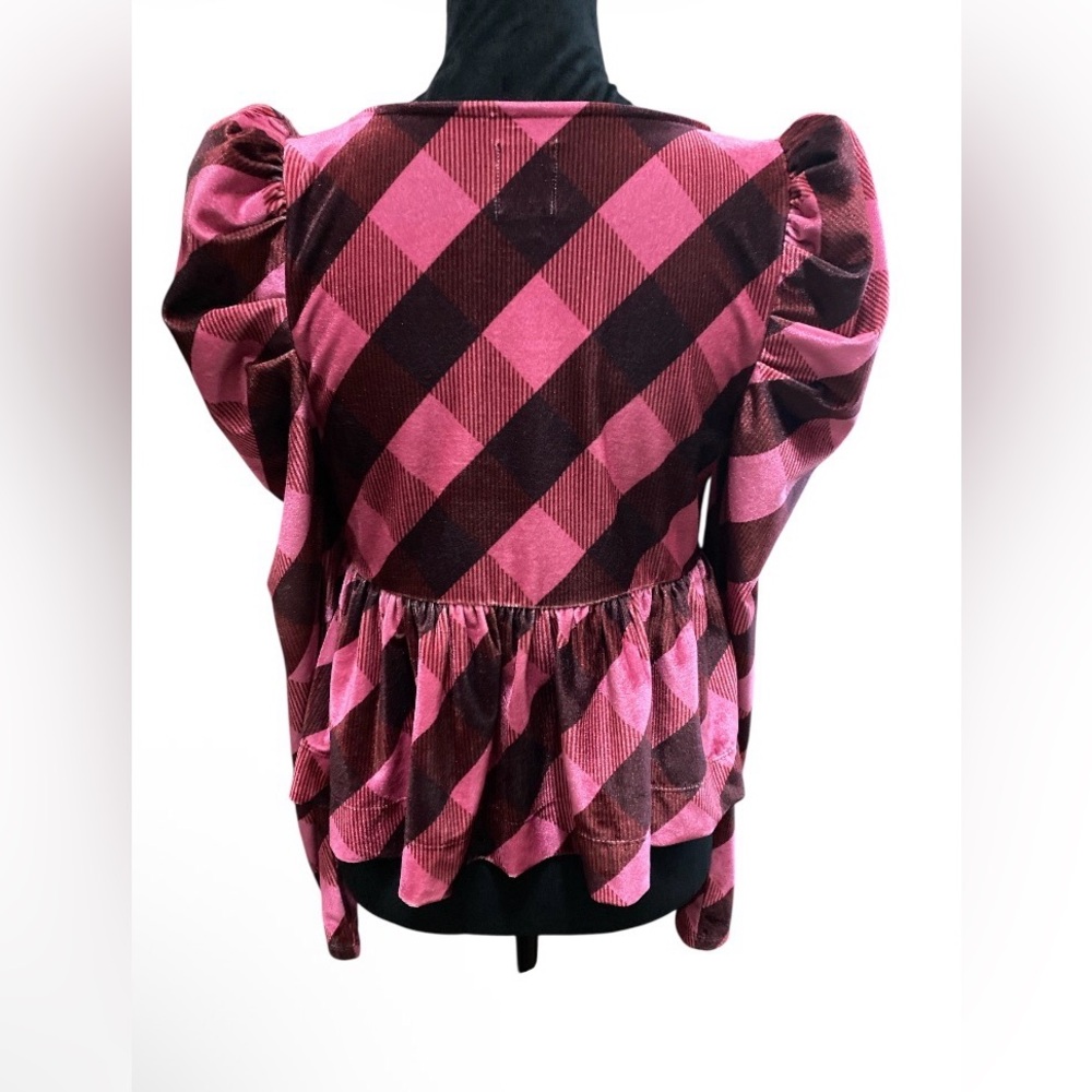 Maeve Plaid Velvet Puff Sleeve Blouse - Picture 6 of 8